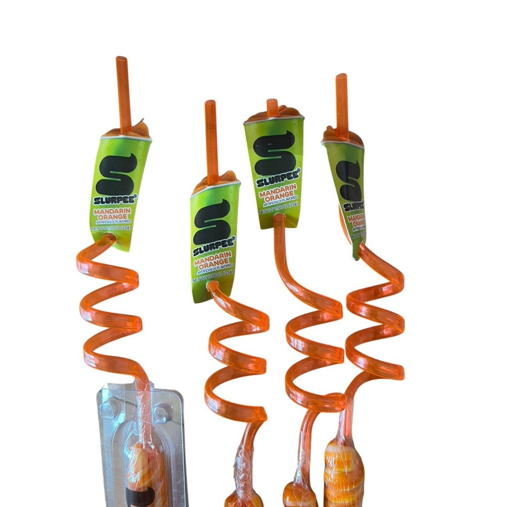 7 Eleven Slurpee Mandarin Orange Candy Twist Swirl Straws Set Of 4 - Picture 3 of 4